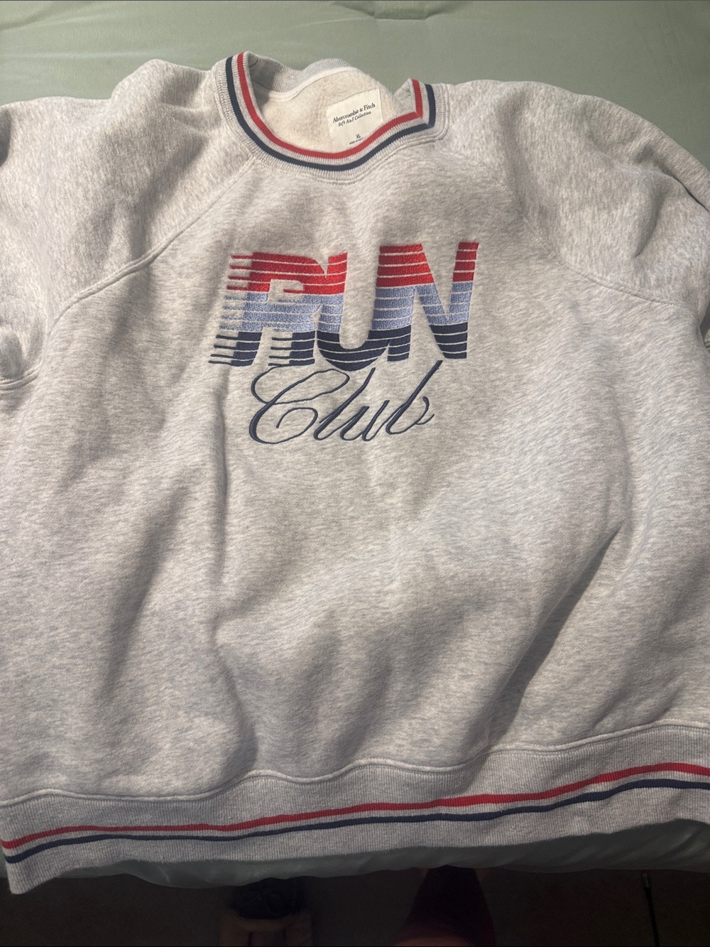 Abercrombie & Fitch Gray Sweatshirt with Red & Blue Run Club Graphic